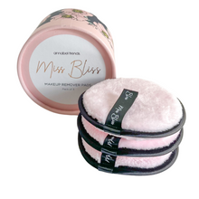 Load image into Gallery viewer, Remove makeup quickly and easily with Miss Bliss makeup remover pads. Eco-friendly, non-toxic and gentle for sensitive skin.   Simply add water to wet the pad and wipe face. Reusable and place in the washing machine after use.   Made from 100% polyester with a sponge inner filling.
