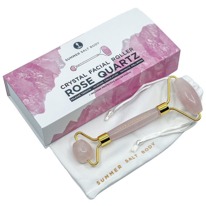 A gorgeous Rose Quartz facial roller packaged in a luxe gift box with satin lining. Includes instructions on how to use and a draw string pouch for protecting the roller and easy transport.  This deluxe facial roller will help promote:  Increase blood flow and detoxification Reduces face inflammation and puffiness Makes your skin glow naturally Tightens the skin Softens the complexion Promotes lymphatic drainage
